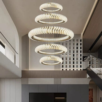 Extra Large Multi - layers Rings Crystal Chandelier Modern Art Waves Creative Pendant Light For High - ciling Foyer/Hallway/Staircase - cyranlamps