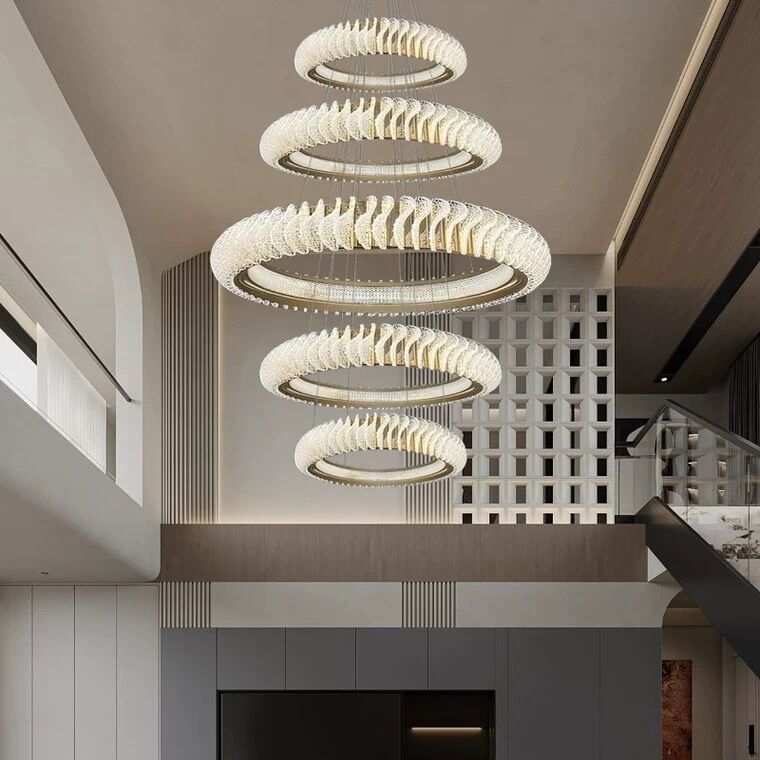 Extra Large Multi - layers Rings Crystal Chandelier Modern Art Waves Creative Pendant Light For High - ciling Foyer/Hallway/Staircase - cyranlamps