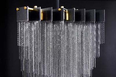Extra Large Multi - tier Aluminum Tassel Chain Art Chandelier for Villa/Stairs/Foyer/Living Room - cyranlamps