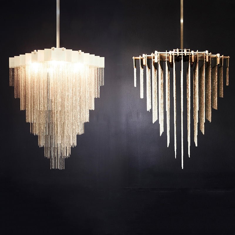 Extra Large Multi - tier Aluminum Tassel Chain Art Chandelier for Villa/Stairs/Foyer/Living Room - cyranlamps