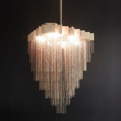 Extra Large Multi - tier Aluminum Tassel Chain Art Chandelier for Villa/Stairs/Foyer/Living Room - cyranlamps