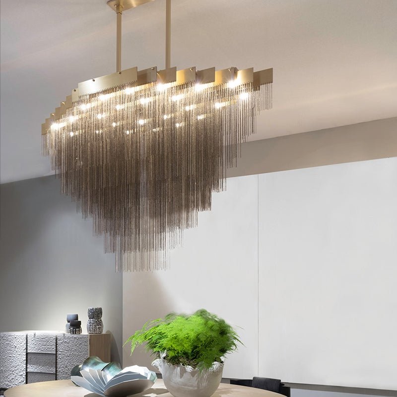 Extra Large Multi - tier Aluminum Tassel Chain Art Chandelier for Villa/Stairs/Foyer/Living Room - cyranlamps