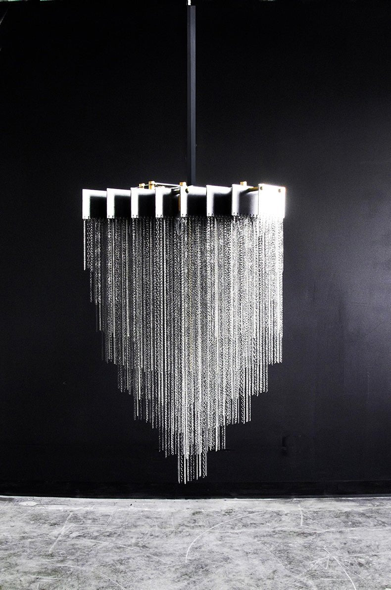 Extra Large Multi - tier Aluminum Tassel Chain Art Chandelier for Villa/Stairs/Foyer/Living Room - cyranlamps