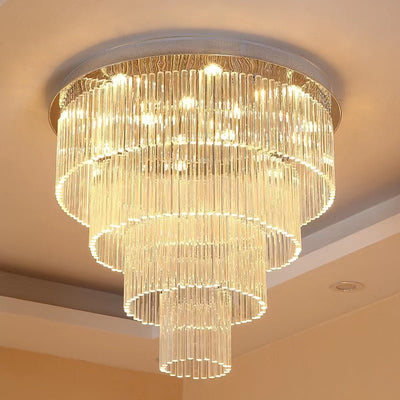 Extra Large Multi - tier Round Flush Mount Light Crystal Rod Chandelier for Living Room/Foyer - cyranlamps