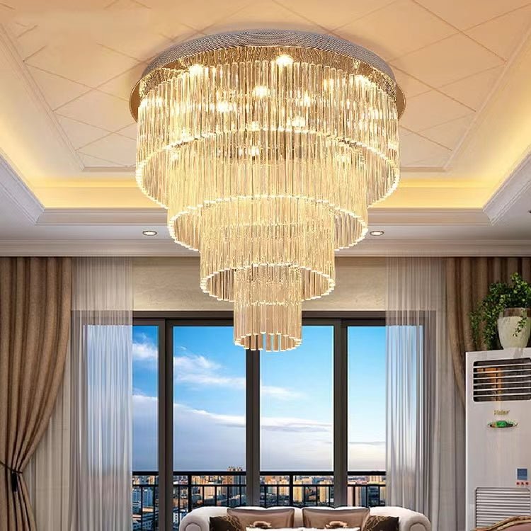 Extra Large Multi - tier Round Flush Mount Light Crystal Rod Chandelier for Living Room/Foyer - cyranlamps
