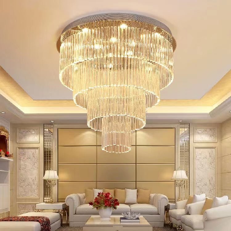 Extra Large Multi - tier Round Flush Mount Light Crystal Rod Chandelier for Living Room/Foyer - cyranlamps