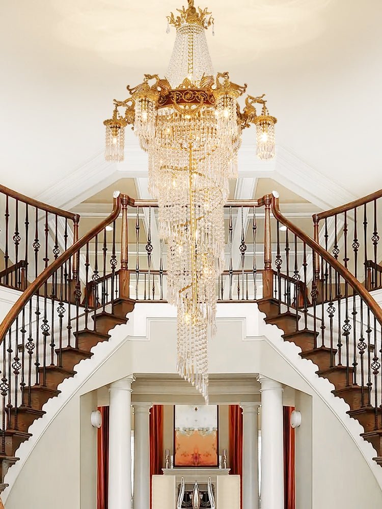 Extra Large Retro Luxury Full Copper Crystal Chandelier for Staircase/ Duplexes/ Villas - cyranlamps