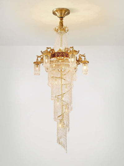 Extra Large Retro Luxury Full Copper Crystal Chandelier for Staircase/ Duplexes/ Villas - cyranlamps