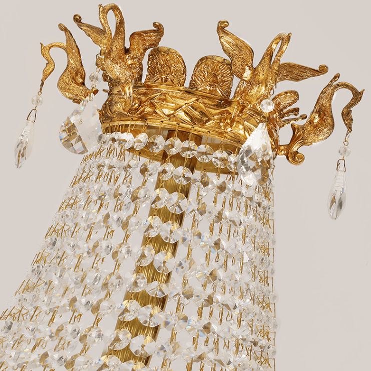 Extra Large Retro Luxury Full Copper Crystal Chandelier for Staircase/ Duplexes/ Villas - cyranlamps