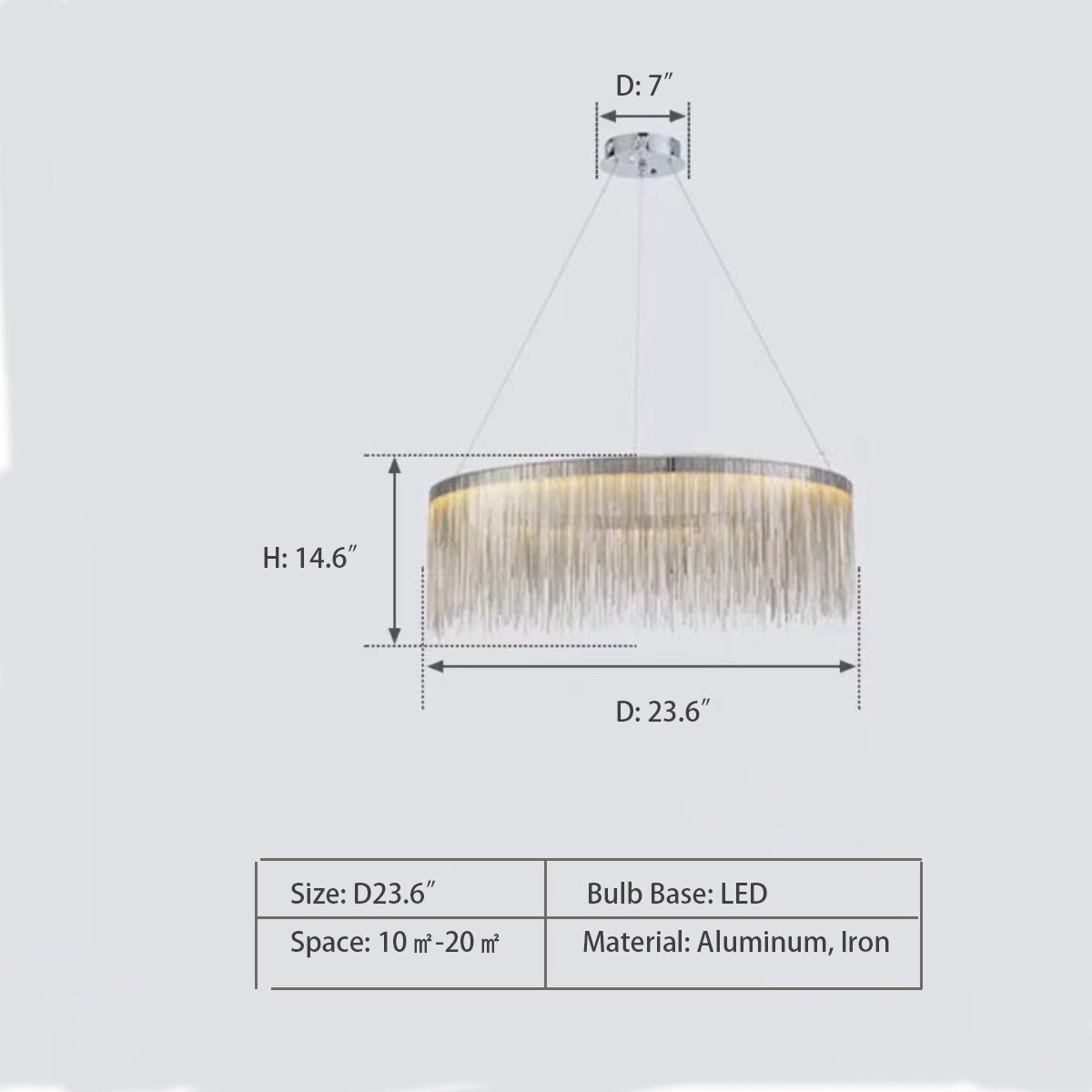 Extra Large Round Aluminum Tassel Chain Chandelier for Living/Dining Room/Villa/Duplex Hall - cyranlamps