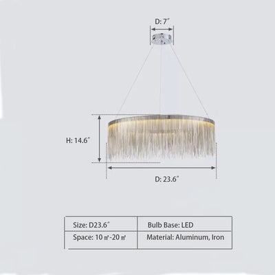 Extra Large Round Aluminum Tassel Chain Chandelier for Living/Dining Room/Villa/Duplex Hall - cyranlamps