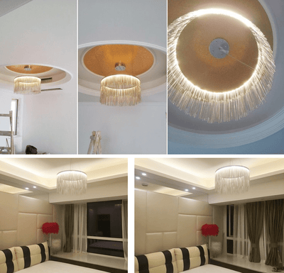 Extra Large Round Aluminum Tassel Chain Chandelier for Living/Dining Room/Villa/Duplex Hall - cyranlamps