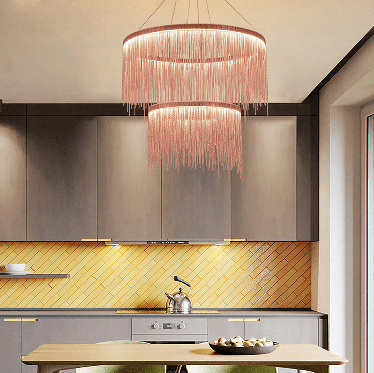 Extra Large Round Aluminum Tassel Chain Chandelier for Living/Dining Room/Villa/Duplex Hall - cyranlamps