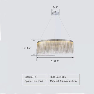 Extra Large Round Aluminum Tassel Chain Chandelier for Living/Dining Room/Villa/Duplex Hall - cyranlamps