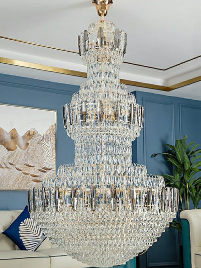 Extra Large Round Crystal Chandelier Luxury Foyer High Ceiling Light Fixture For Living Room/ Hotel Hall Entrance - cyranlamps