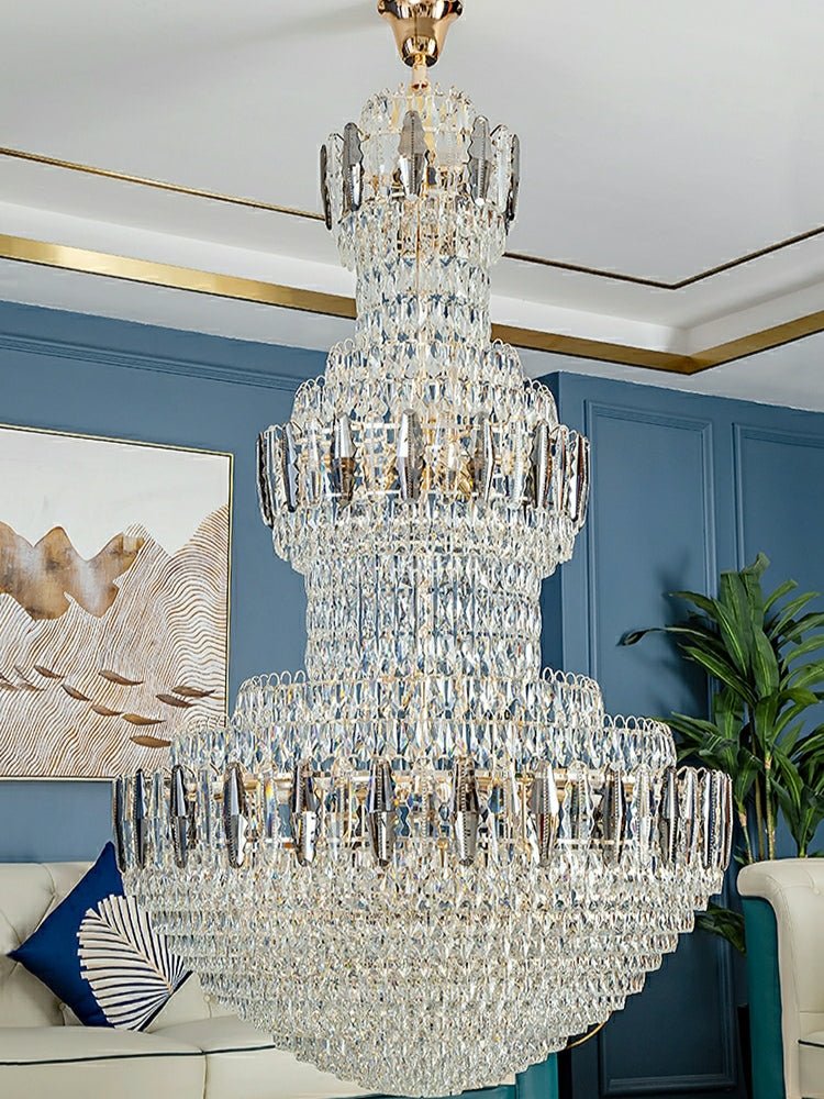 Extra Large Round Crystal Chandelier Luxury Foyer High Ceiling Light Fixture For Living Room/ Hotel Hall Entrance - cyranlamps