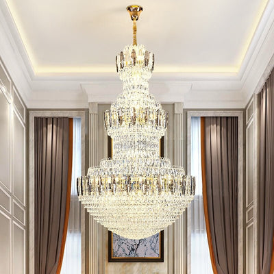 Extra Large Round Crystal Chandelier Luxury Foyer High Ceiling Light Fixture For Living Room/ Hotel Hall Entrance - cyranlamps