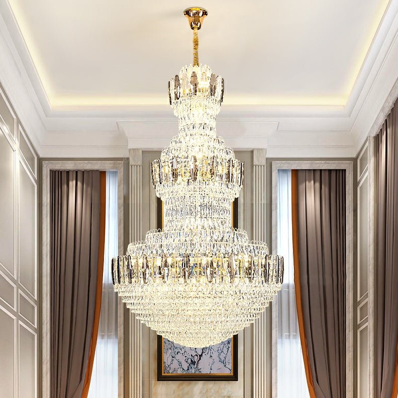 Extra Large Round Crystal Chandelier Luxury Foyer High Ceiling Light Fixture For Living Room/ Hotel Hall Entrance - cyranlamps
