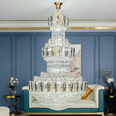 Extra Large Round Crystal Chandelier Luxury Foyer High Ceiling Light Fixture For Living Room/ Hotel Hall Entrance - cyranlamps