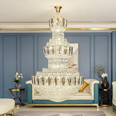 Extra Large Round Crystal Chandelier Luxury Foyer High Ceiling Light Fixture For Living Room/ Hotel Hall Entrance - cyranlamps