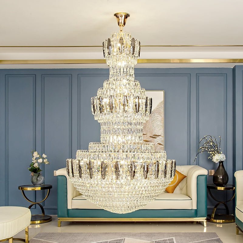 Extra Large Round Crystal Chandelier Luxury Foyer High Ceiling Light Fixture For Living Room/ Hotel Hall Entrance - cyranlamps