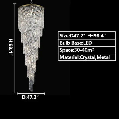 Extra Large Spiral Tiered Long Crystal Chandelier Luxury Crystal Tassel Light Fixture For Staircase/Entryway - cyranlamps