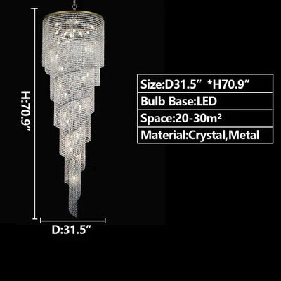 Extra Large Spiral Tiered Long Crystal Chandelier Luxury Crystal Tassel Light Fixture For Staircase/Entryway - cyranlamps