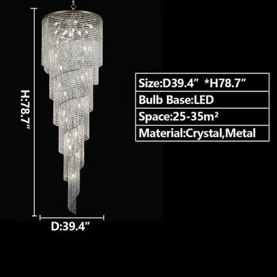 Extra Large Spiral Tiered Long Crystal Chandelier Luxury Crystal Tassel Light Fixture For Staircase/Entryway - cyranlamps