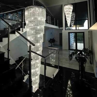 Extra Large Spiral Tiered Long Crystal Chandelier Luxury Crystal Tassel Light Fixture For Staircase/Entryway - cyranlamps