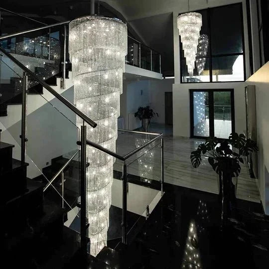 Extra Large Spiral Tiered Long Crystal Chandelier Luxury Crystal Tassel Light Fixture For Staircase/Entryway - cyranlamps