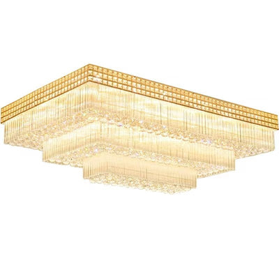 Extra Large Three Layers Rectangular Luxury Flush Mounted Crystal Chandelier for Living Room - cyranlamps