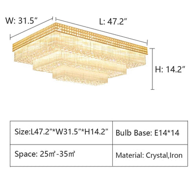 Extra Large Three Layers Rectangular Luxury Flush Mounted Crystal Chandelier for Living Room - cyranlamps