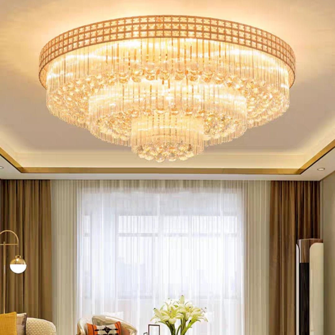 Extra Large Three Layers Round Luxury Flush Mounted Crystal Chandelier for Living Room - cyranlamps