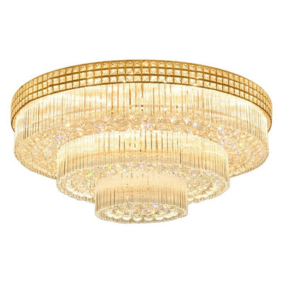Extra Large Three Layers Round Luxury Flush Mounted Crystal Chandelier for Living Room - cyranlamps