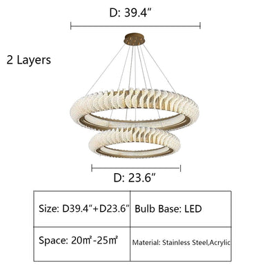 Extra Large Tiers Modern Stainless Steel Ring Chandelier for Living Room/Foyer/Big Entrys - cyranlamps