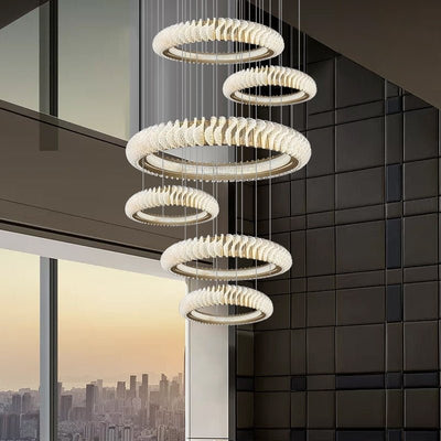 Extra Large Tiers Modern Stainless Steel Ring Chandelier for Living Room/Foyer/Big Entrys - cyranlamps