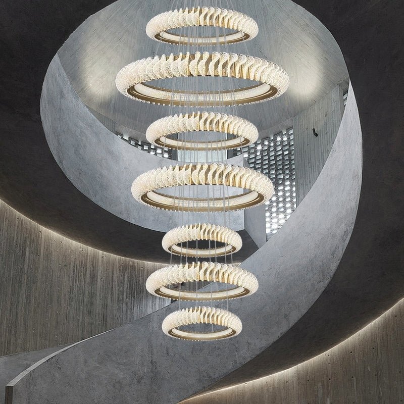 Extra Large Tiers Modern Stainless Steel Ring Chandelier for Living Room/Foyer/Big Entrys - cyranlamps