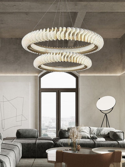 Extra Large Tiers Modern Stainless Steel Ring Chandelier for Living Room/Foyer/Big Entrys - cyranlamps