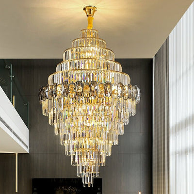 Fashion Large Staircase Chandelier For Foyer Living Room Entrance Crystal Ceiling Light Fixture In Gold Finish - cyranlamps
