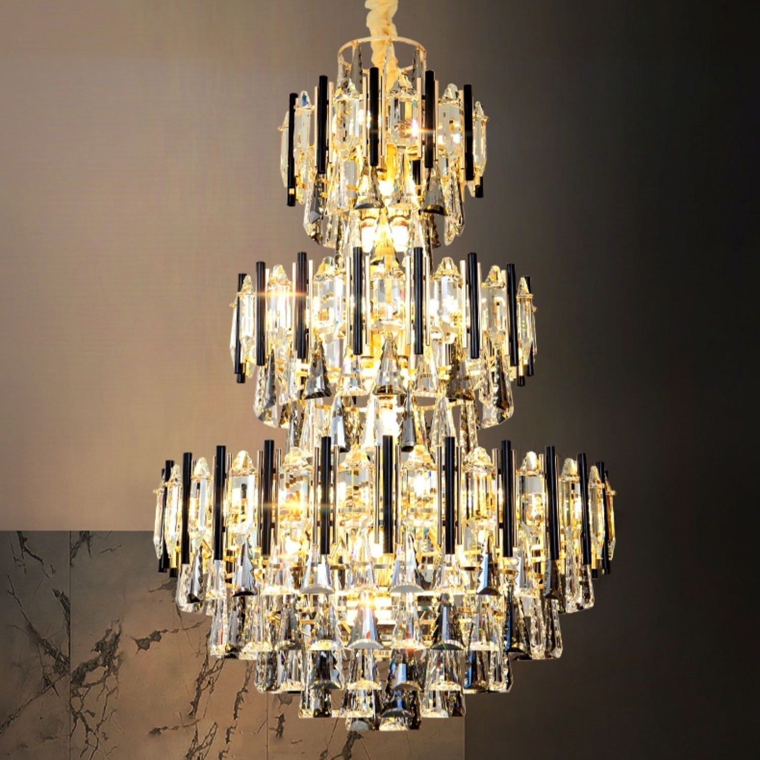 Foyer 3 Layers Extra Large Crystal Chandelier For Living Room Staircase Ceiling Lighting Fixture - cyranlamps