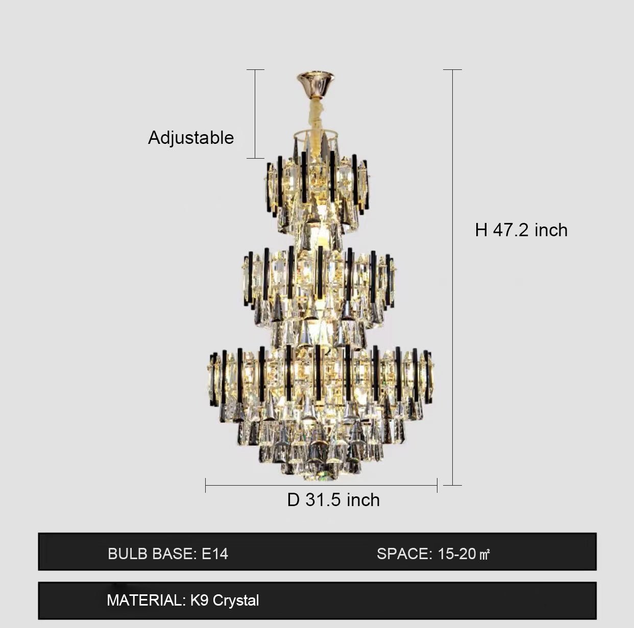 Foyer 3 Layers Extra Large Crystal Chandelier For Living Room Staircase Ceiling Lighting Fixture - cyranlamps