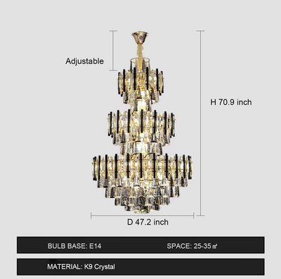 Foyer 3 Layers Extra Large Crystal Chandelier For Living Room Staircase Ceiling Lighting Fixture - cyranlamps