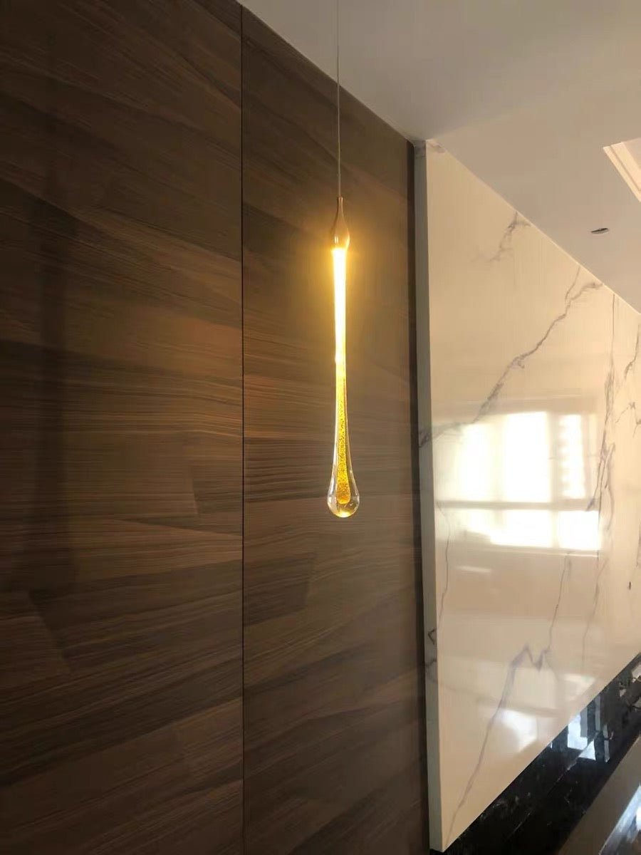 Foyer Glass Drops Pendant Chandelier Spiral Staircase High Ceiling Light Fixture In Gold Finish - cyranlamps