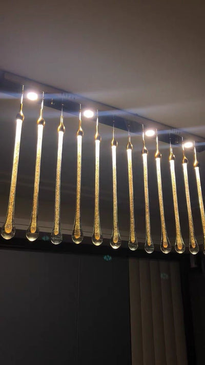 Foyer Glass Drops Pendant Chandelier Spiral Staircase High Ceiling Light Fixture In Gold Finish - cyranlamps
