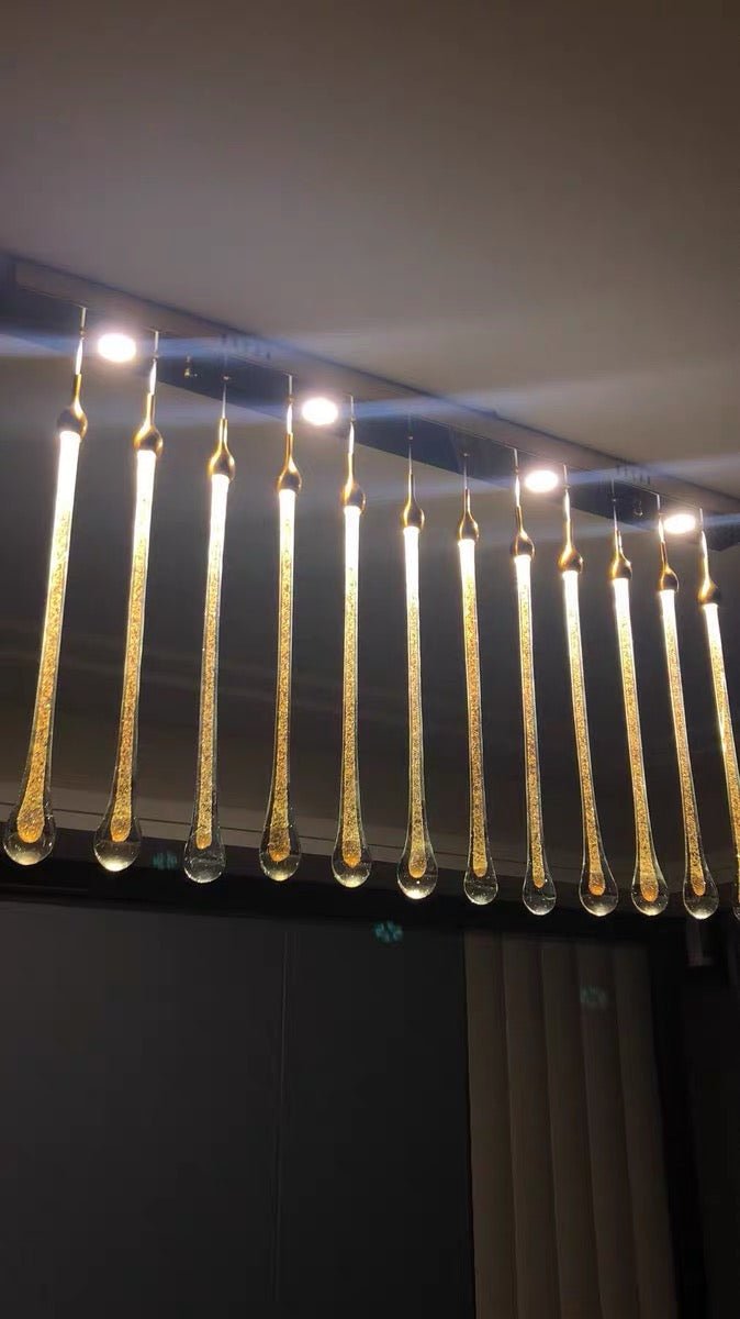 Foyer Glass Drops Pendant Chandelier Spiral Staircase High Ceiling Light Fixture In Gold Finish - cyranlamps