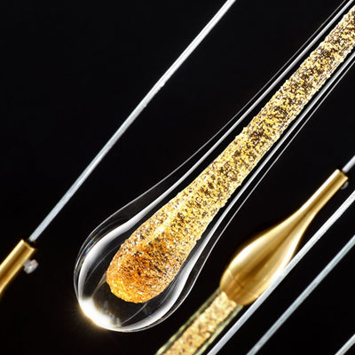 Foyer Glass Drops Pendant Chandelier Spiral Staircase High Ceiling Light Fixture In Gold Finish - cyranlamps