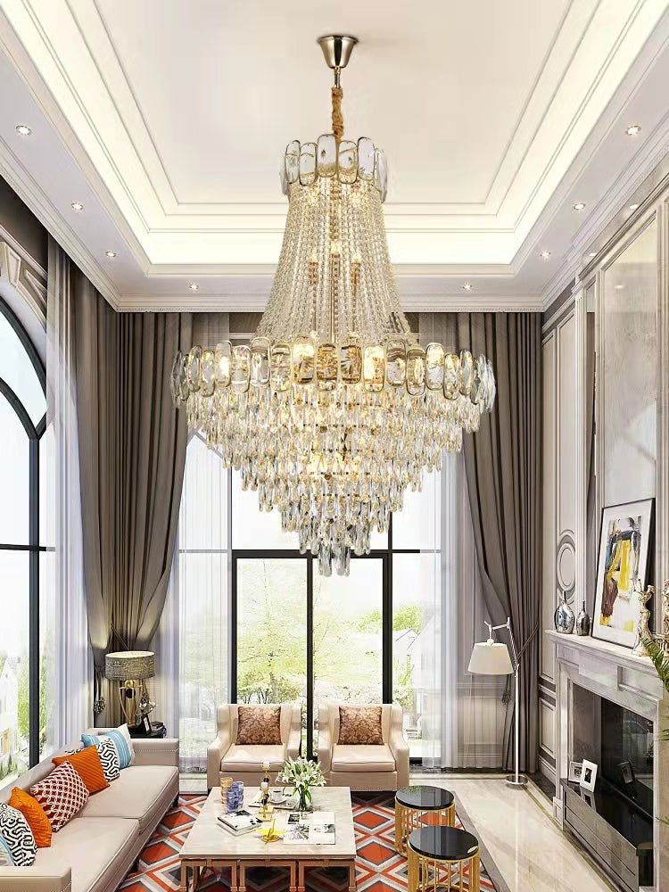 Foyer Staircase Chandelier Luxury K9 Crystal Ceiling Light For Living Room / Hallway - cyranlamps