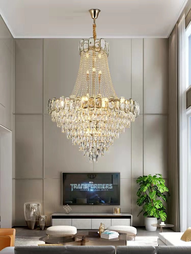 Foyer Staircase Chandelier Luxury K9 Crystal Ceiling Light For Living Room / Hallway - cyranlamps