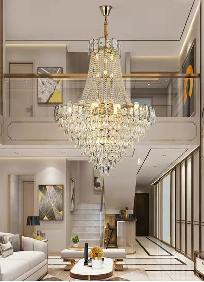 Foyer Staircase Chandelier Luxury K9 Crystal Ceiling Light For Living Room / Hallway - cyranlamps