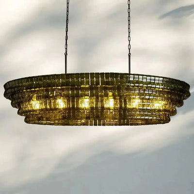 Ghiaccio Glass Oval Chandelier 54''65'' - Cyran Lamps
